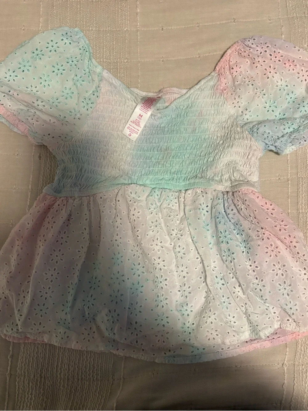 Justice Mint and Blush Smocked Eyelet Top